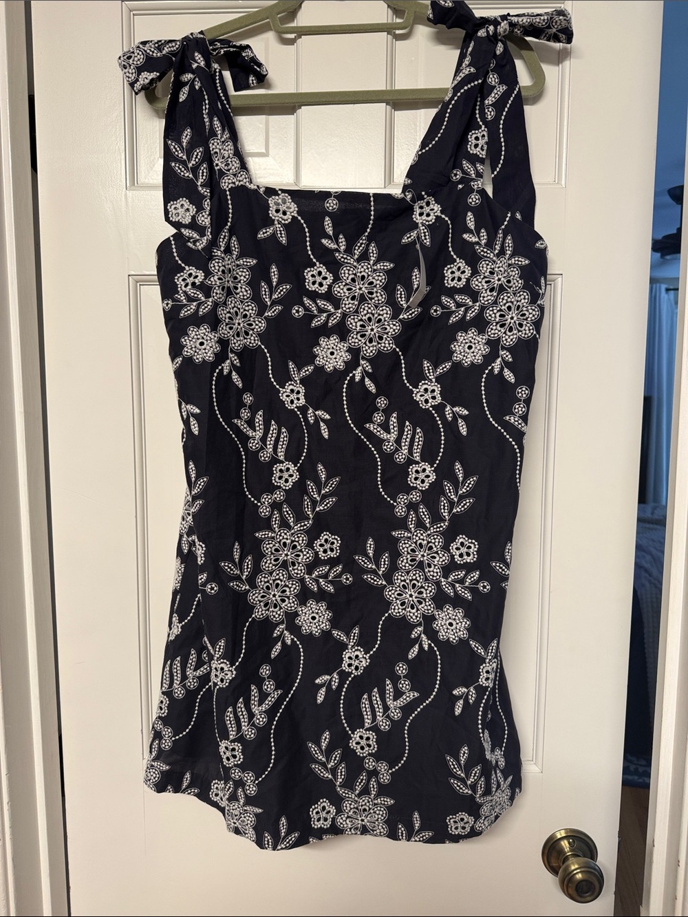 LOFT Navy and White Floral Tie-Shoulder Mini Dress